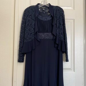 R & M Richards Navy Blue Lace Sequins Special Occasion Dress 2 Piece Size 10